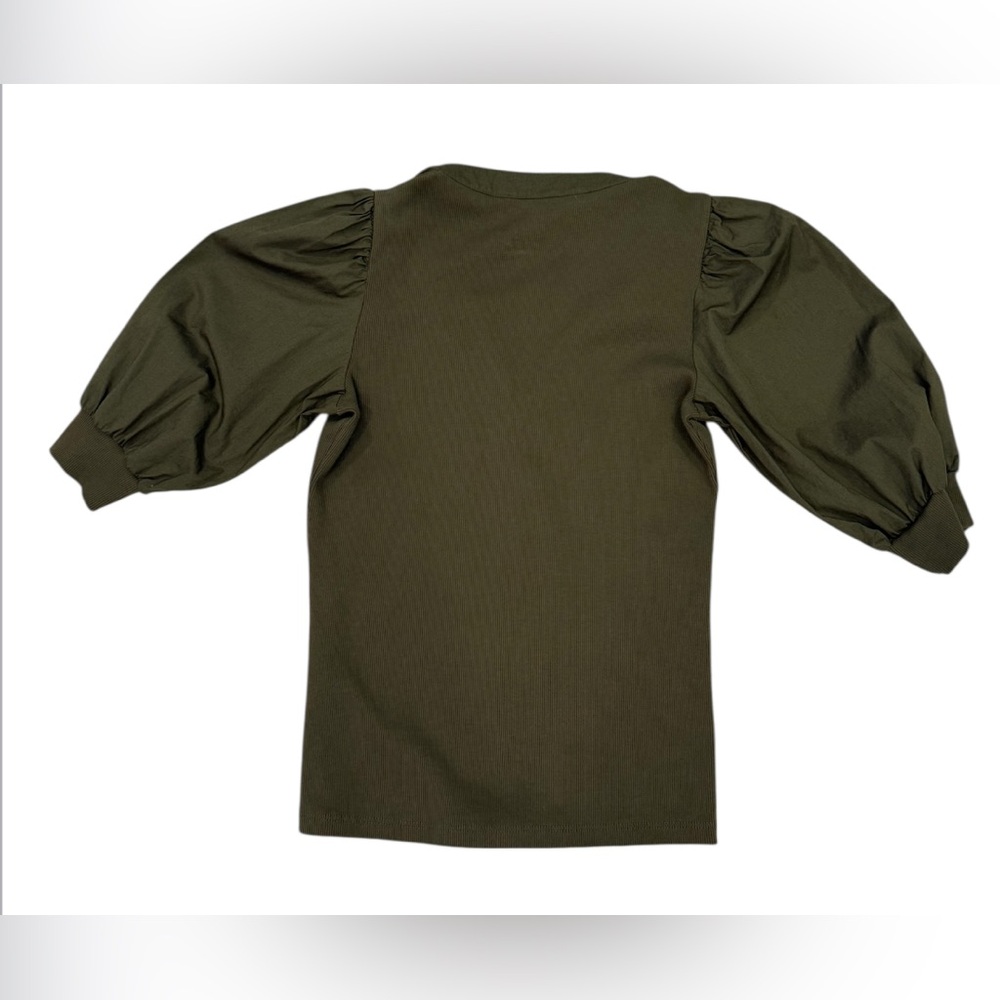 VERONICA BEARD Coralee green Puff-Sleeve Rib-Knit Top XS - Picture 6 of 9